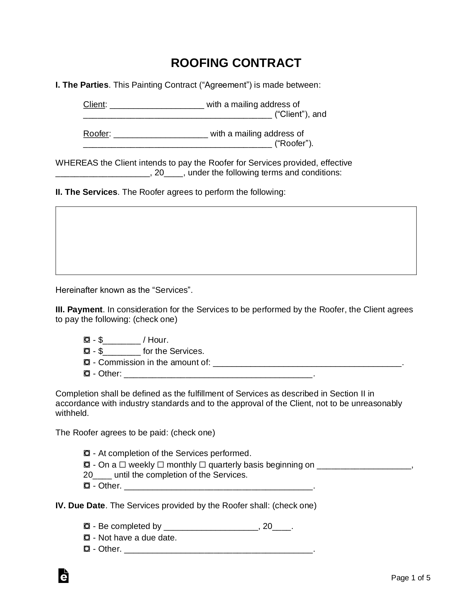 Free Roofing Contract Template - Pdf | Word – Eforms regarding Roofing Contract Template Sample