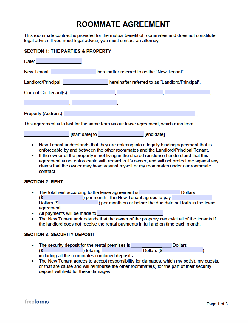 Free Roommate (Room Rental) Agreement Template | Pdf | Word with regard to Roommate Agreement Sample Template