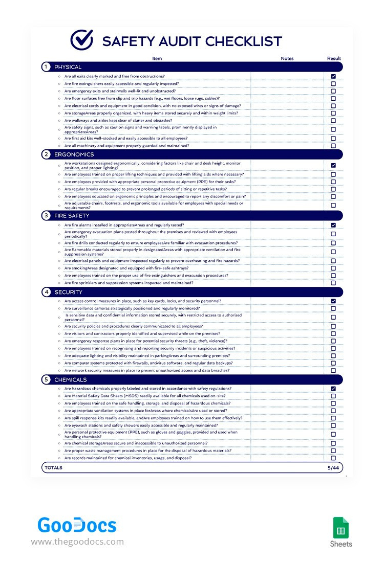 Free Safety Audit Checklist Template In Google Sheets And within Audit Checklist Sample Template