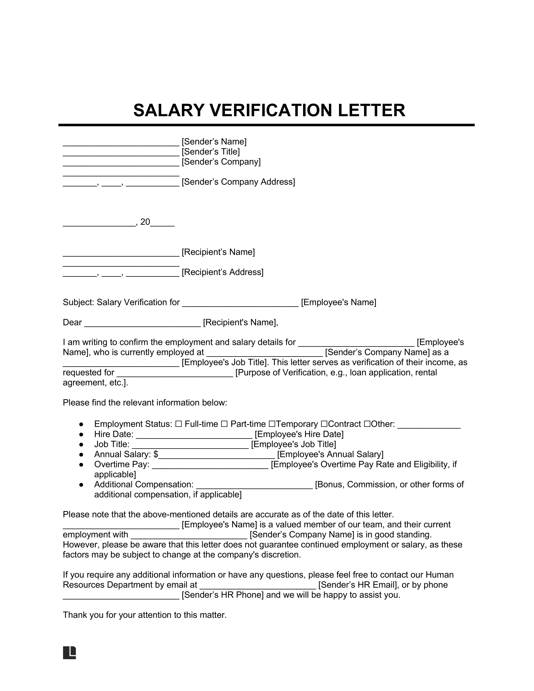 Free Salary Verification Letter Template | Pdf &amp;amp; Word in Salary Requirements Sample Template