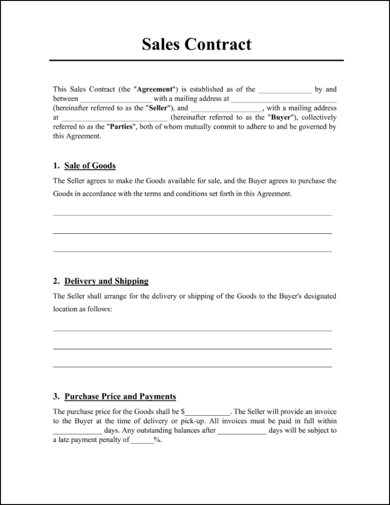 Free Sales Contract Template | Easily Editable for Sales Agreement Sample Template