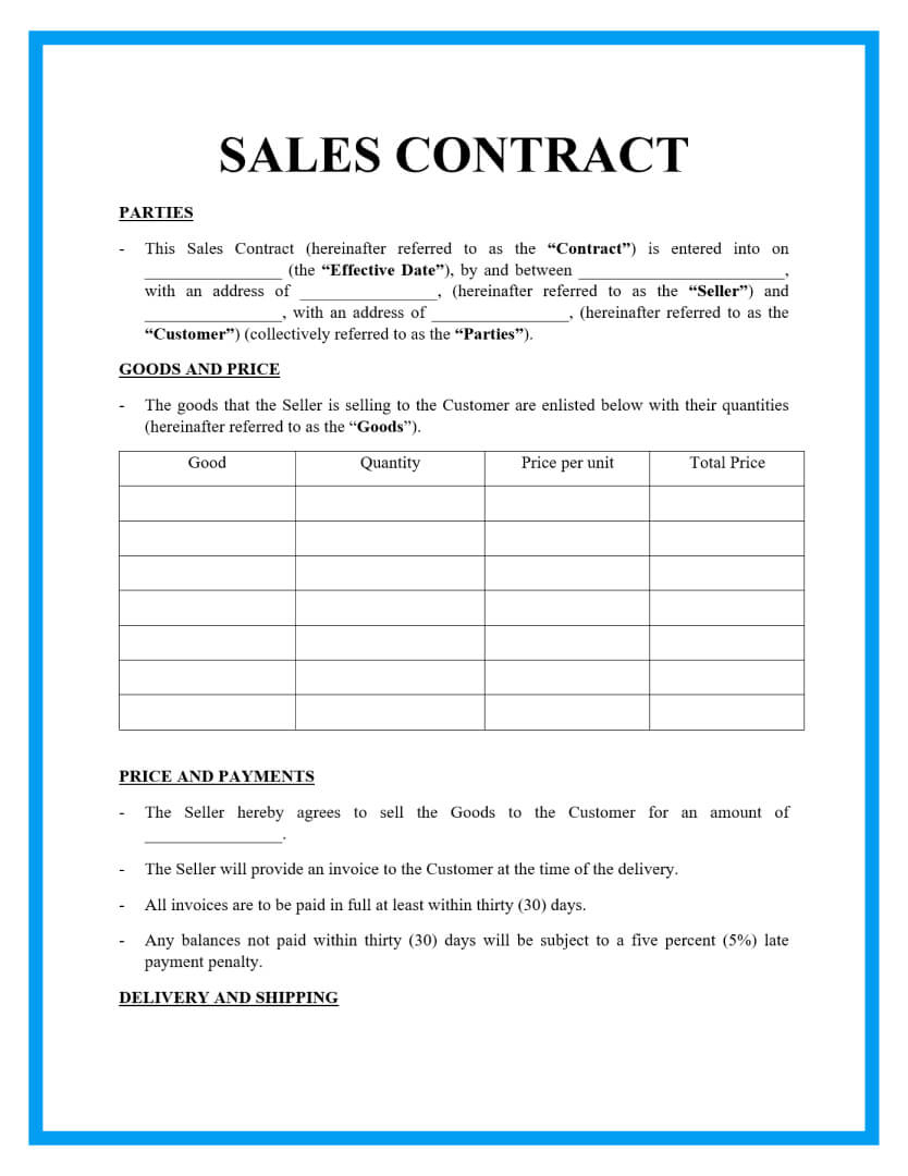 Free Sales Contract Template For Download inside Sales Contract Sample Template