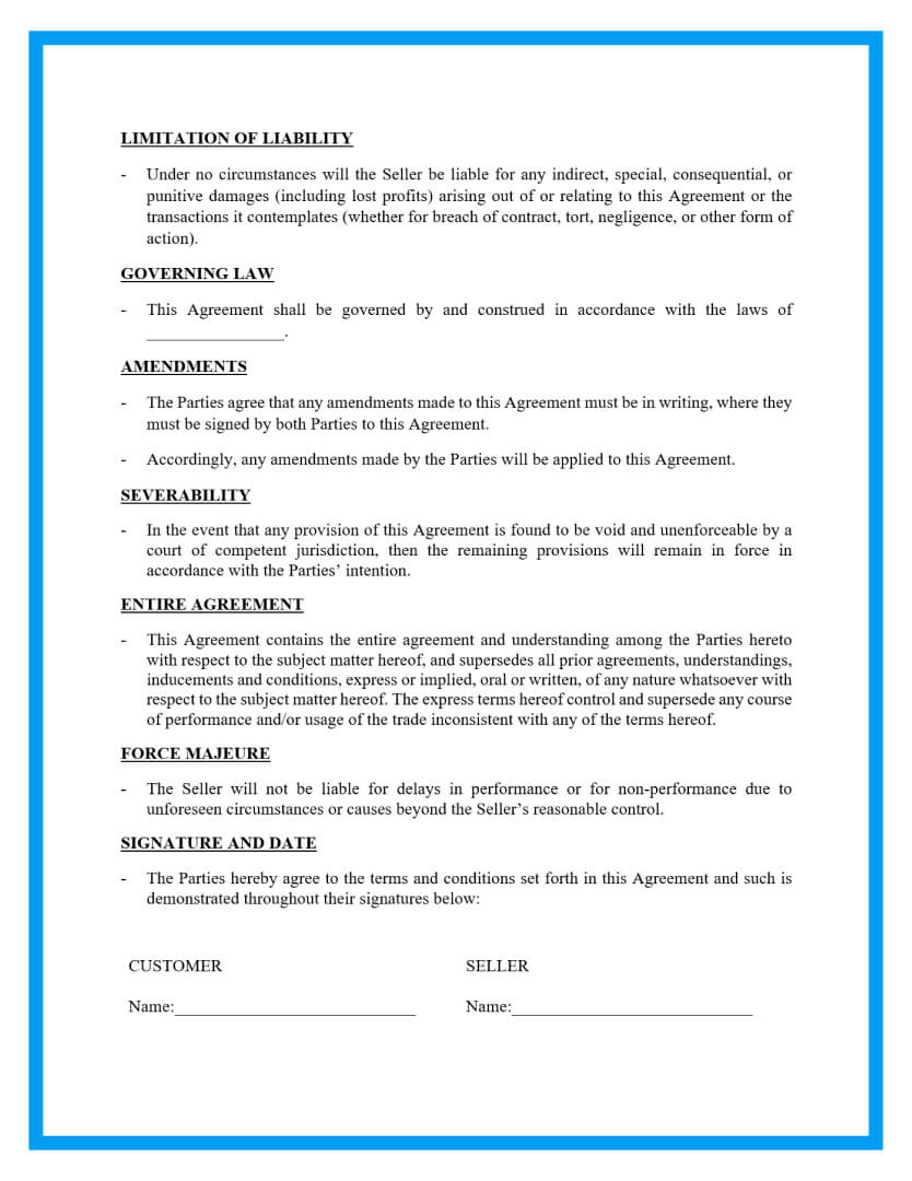 Free Sales Contract Template For Download with Terms and Conditions of Sale Sample Template