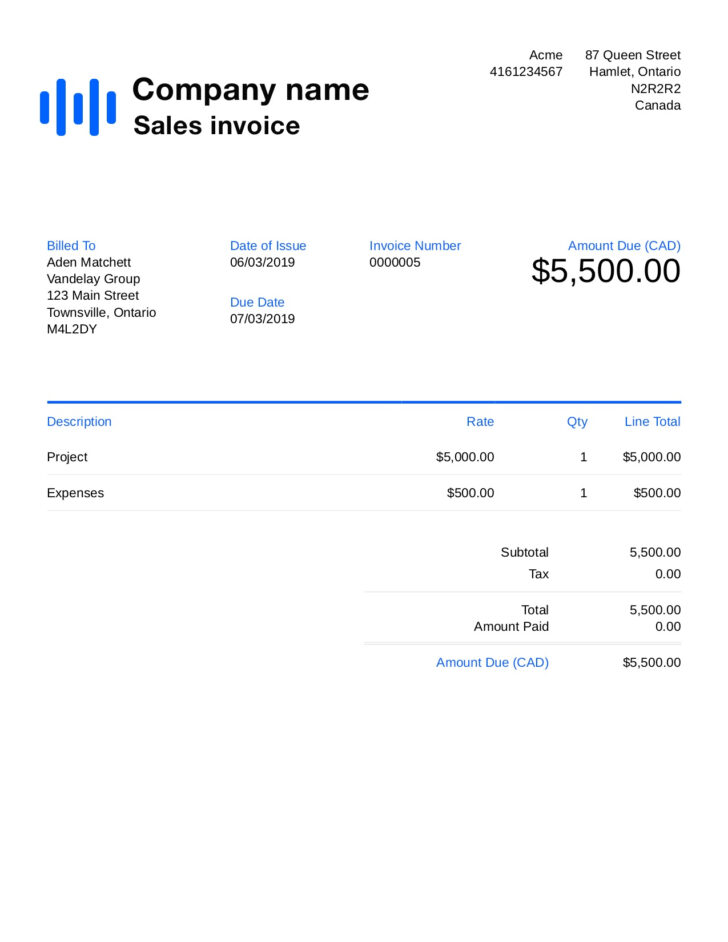 Sales Invoice Template Sample