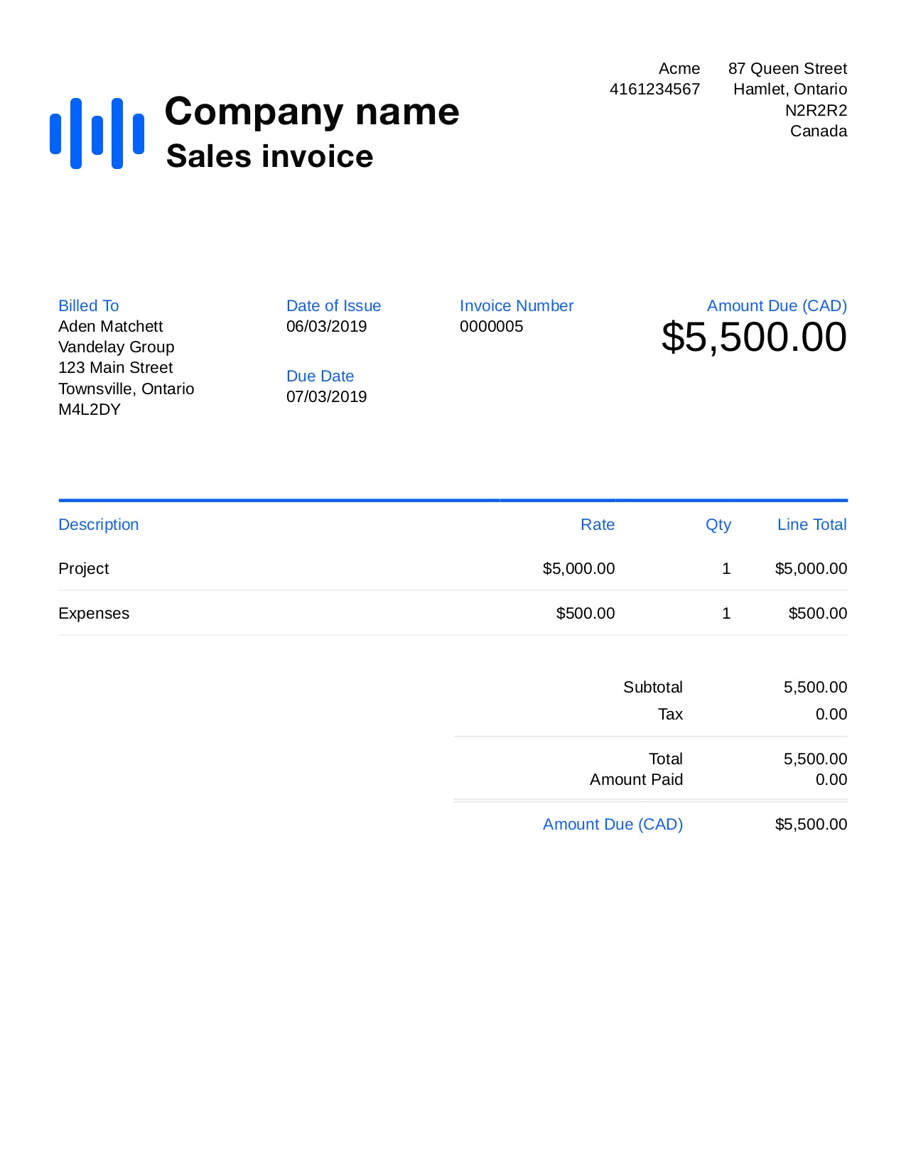 Free Sales Invoice Template. Customize And Send In 90 Seconds within Sales Invoice Template Sample