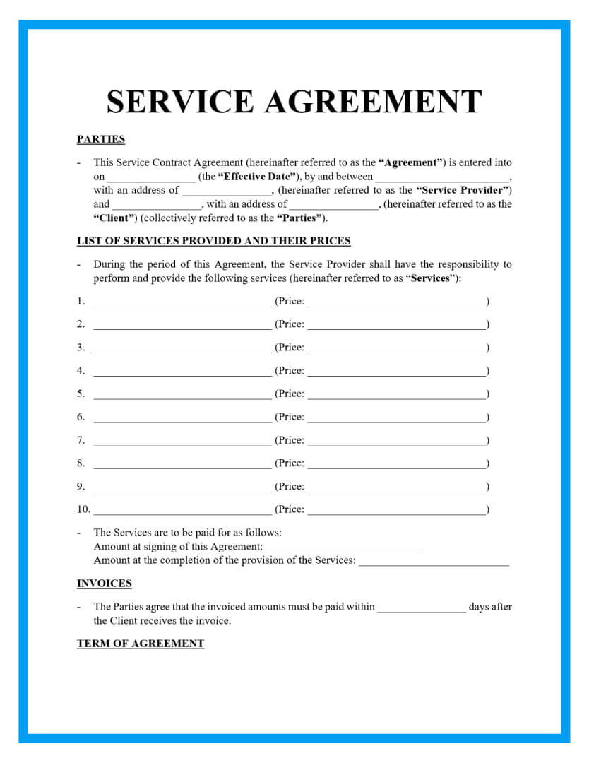 Free Service Contract Template for Contract Agreement Template Sample