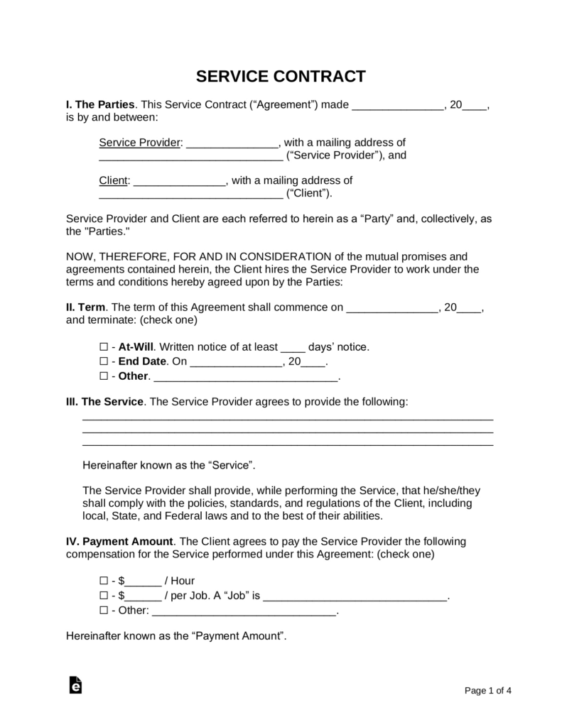Service Contract Agreement Template Sample Template Samples