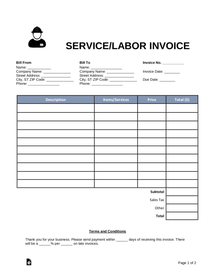 Service Invoice Sample Template