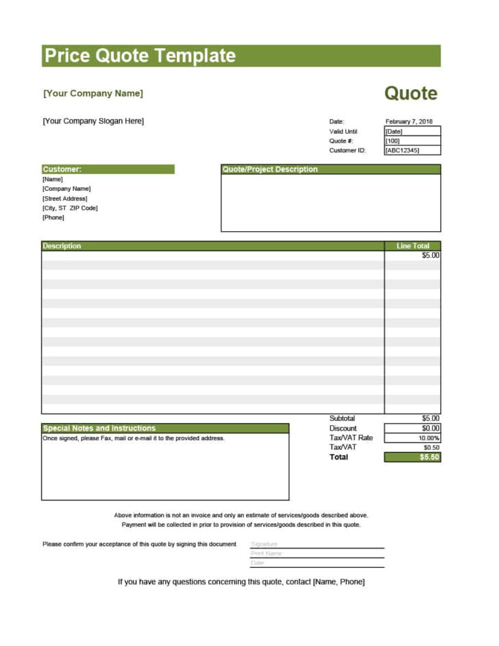 Business Quote Template Sample