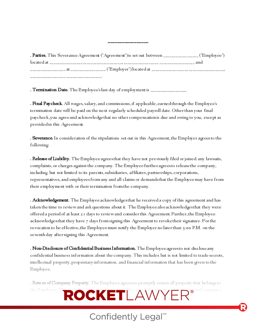 Free Severance Agreement Template &amp;amp; Faqs - Rocket Lawyer within Severance Agreement Template Sample