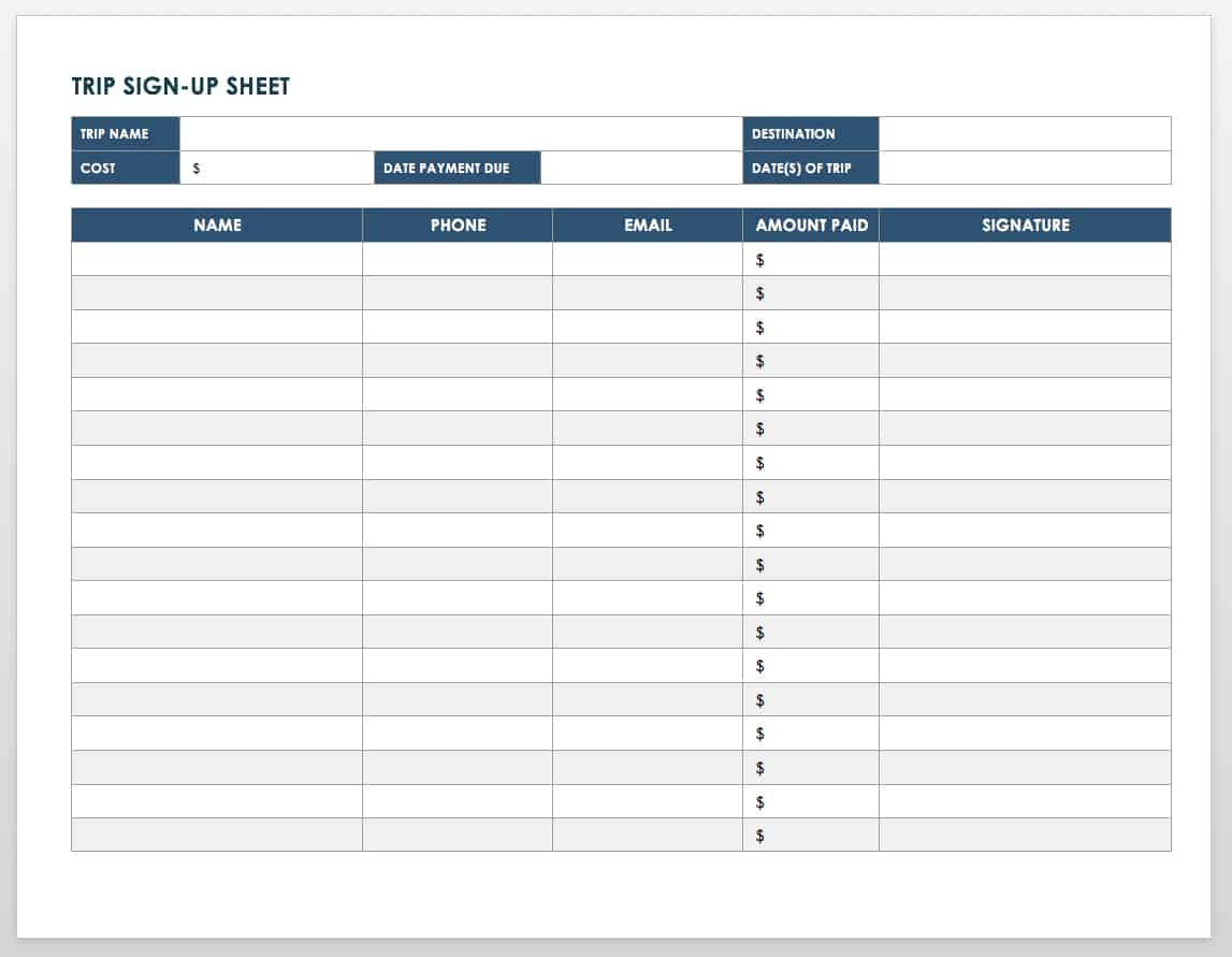 Free Sign-In And Sign-Up Sheet Templates | Smartsheet for Sign-In Sheet Sample Template