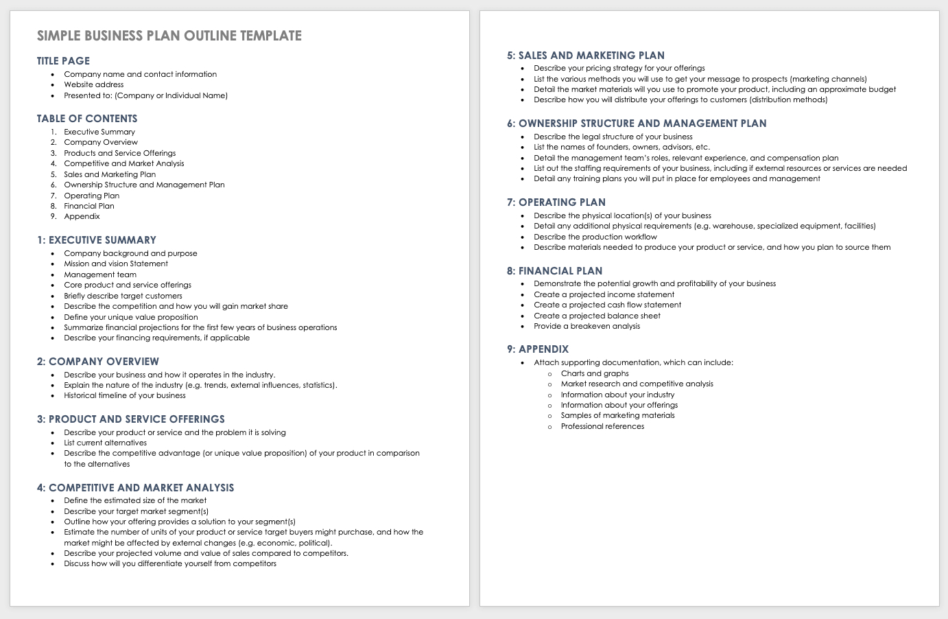 Free Simple Business Plan Templates | Smartsheet in Business Prospectus Sample Template