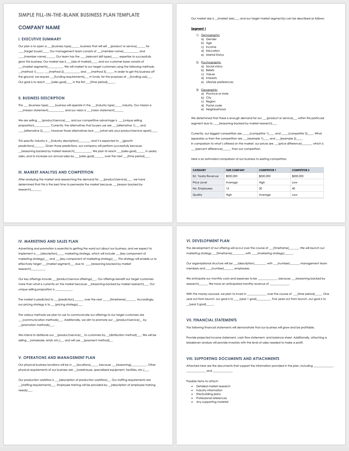 Free Simple Business Plan Templates | Smartsheet throughout Business Template Sample