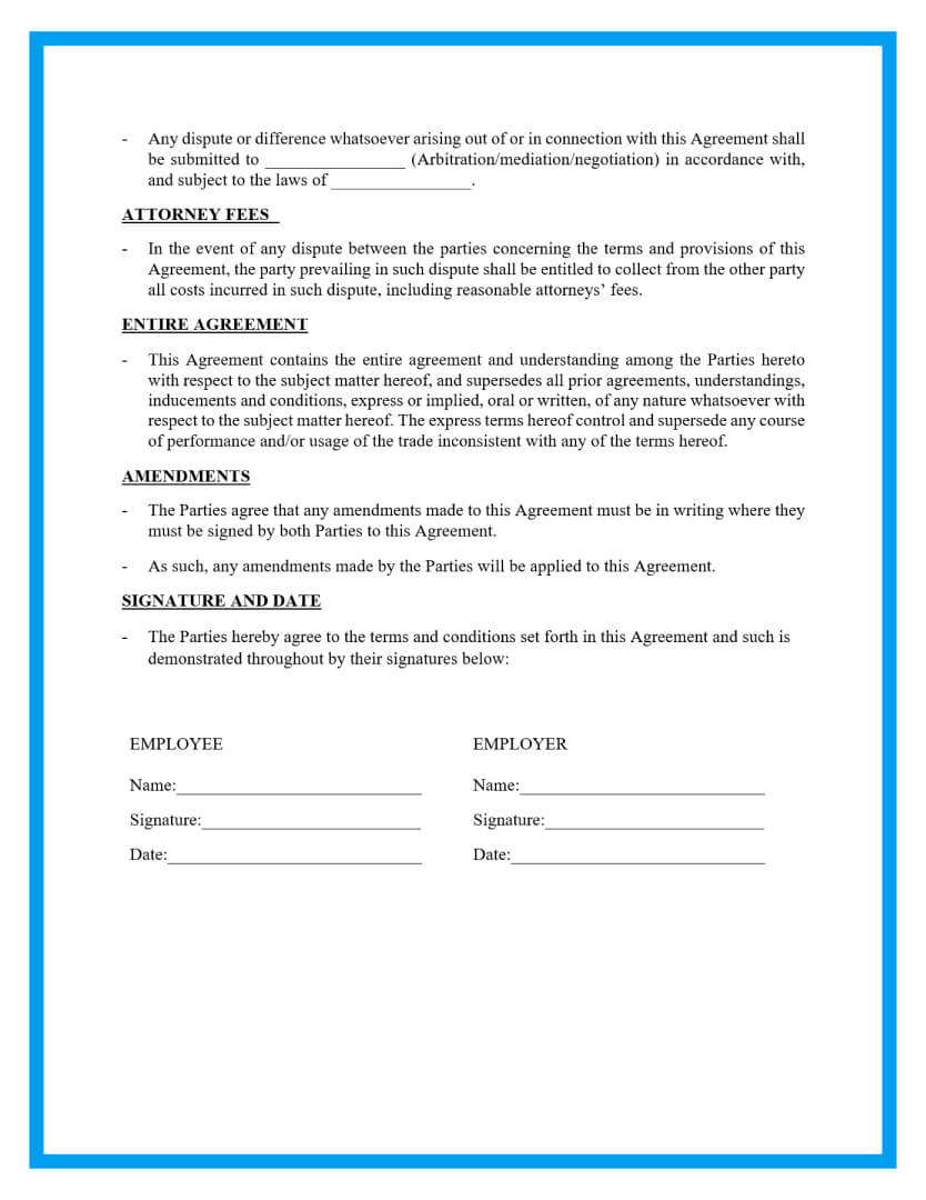 Free Simple Employment Contract Sample inside Employee Contract Template Sample