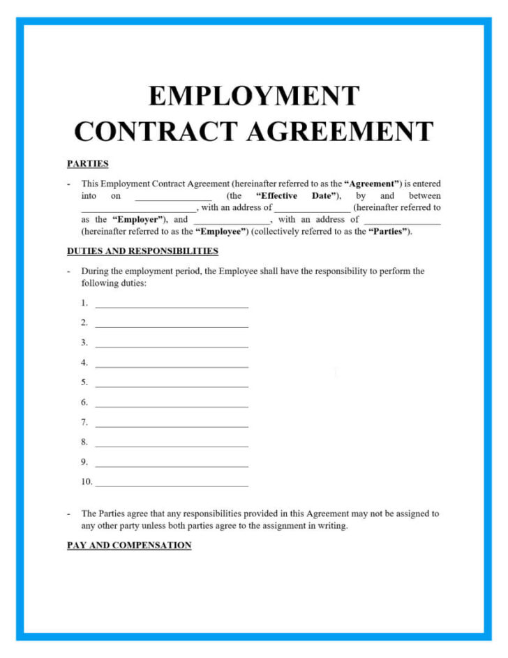 Employment Contract Agreement Template Sample