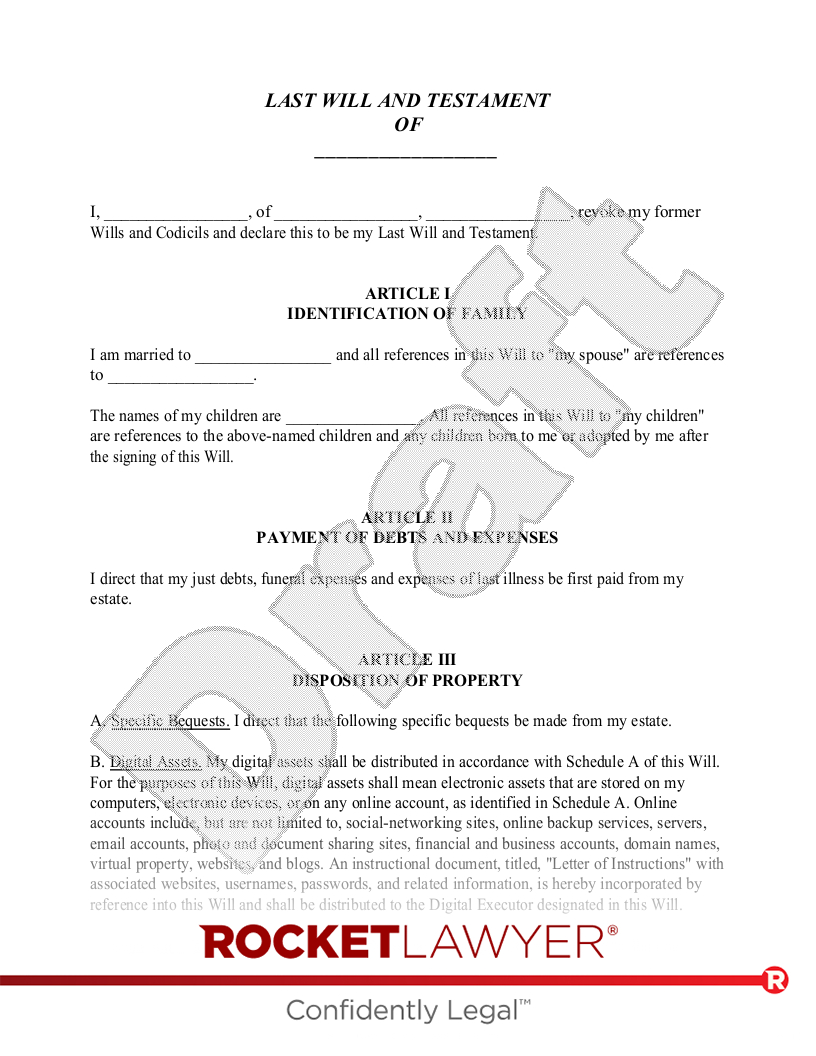 Free Simple Will Template &amp;amp; Faqs - Rocket Lawyer within Will Template Sample