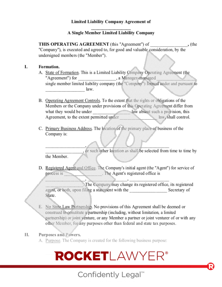 LLC Operating Agreement Sample Template