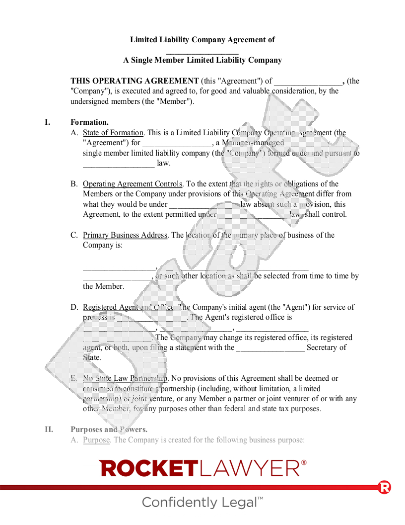 Free Single Member Llc Operating Agreement Template - Rocket Lawyer with regard to Llc Operating Agreement Sample Template