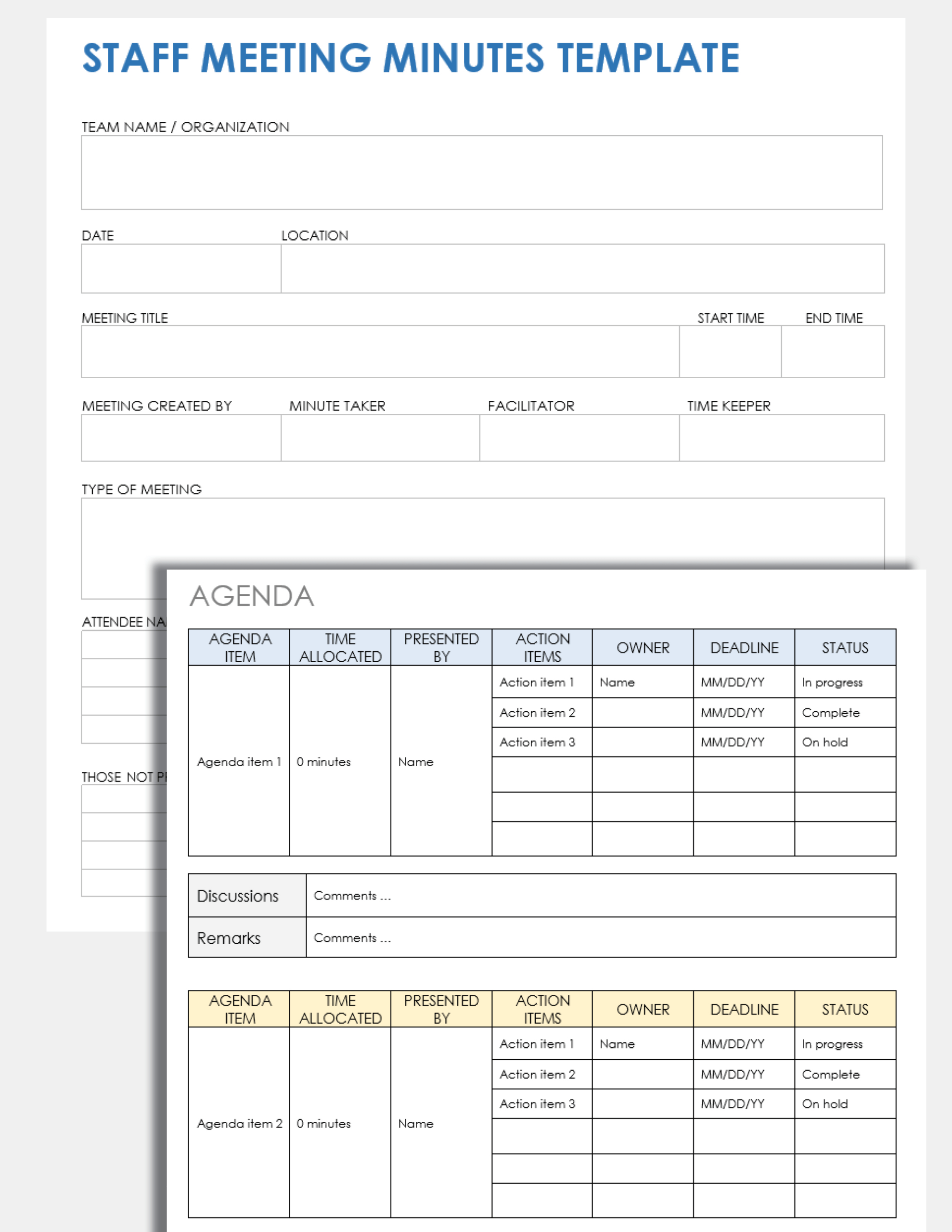 Free Staff Meeting Templates | Smartsheet with Sample Staff Meeting Minutes Template