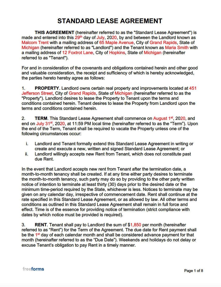 Free Standard Residential Lease Agreement Template | Pdf | Word intended for Lease Agreement Sample Template