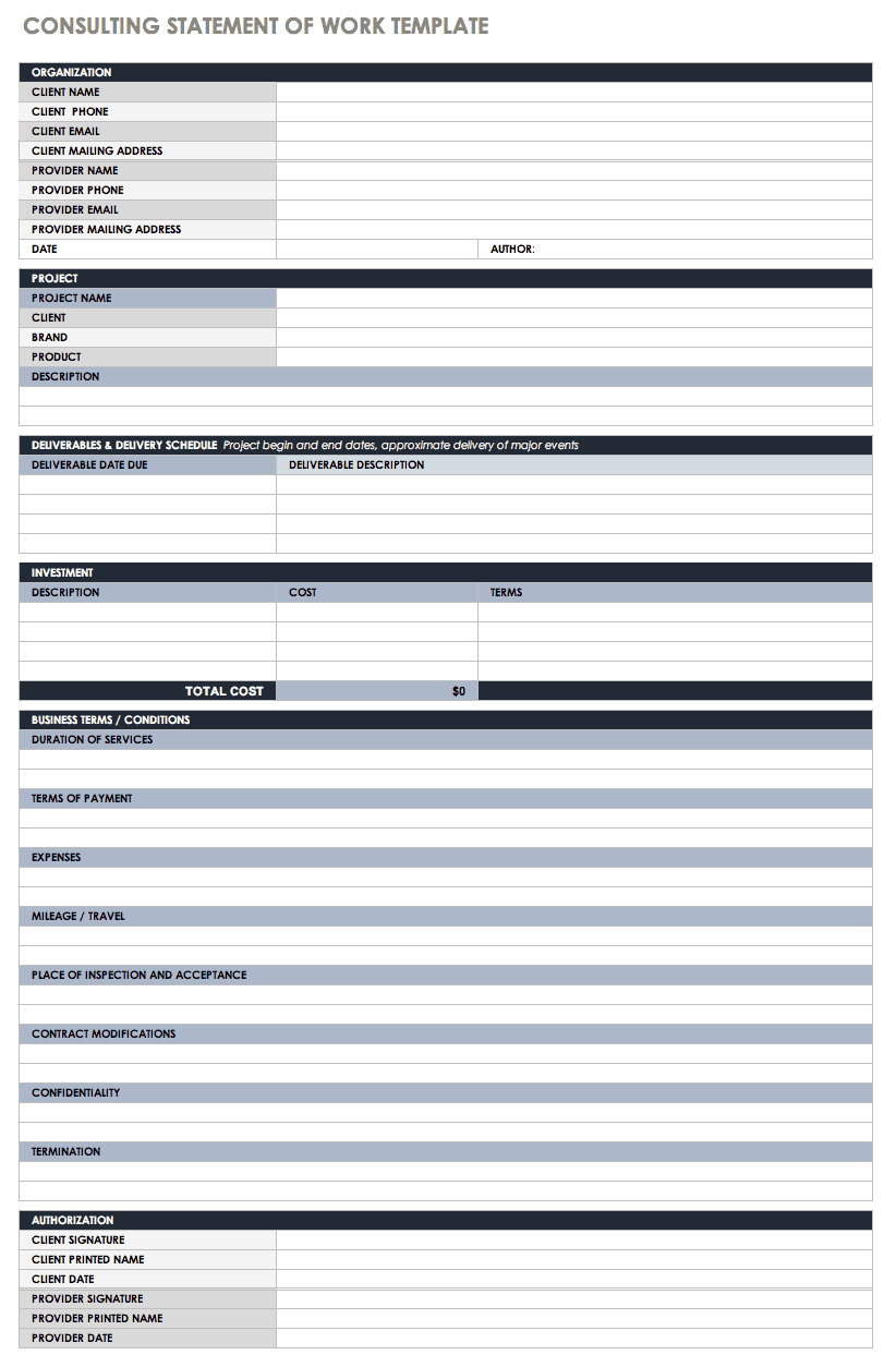 Free Statement Of Work Templates Smartsheet inside Sow Template Sample