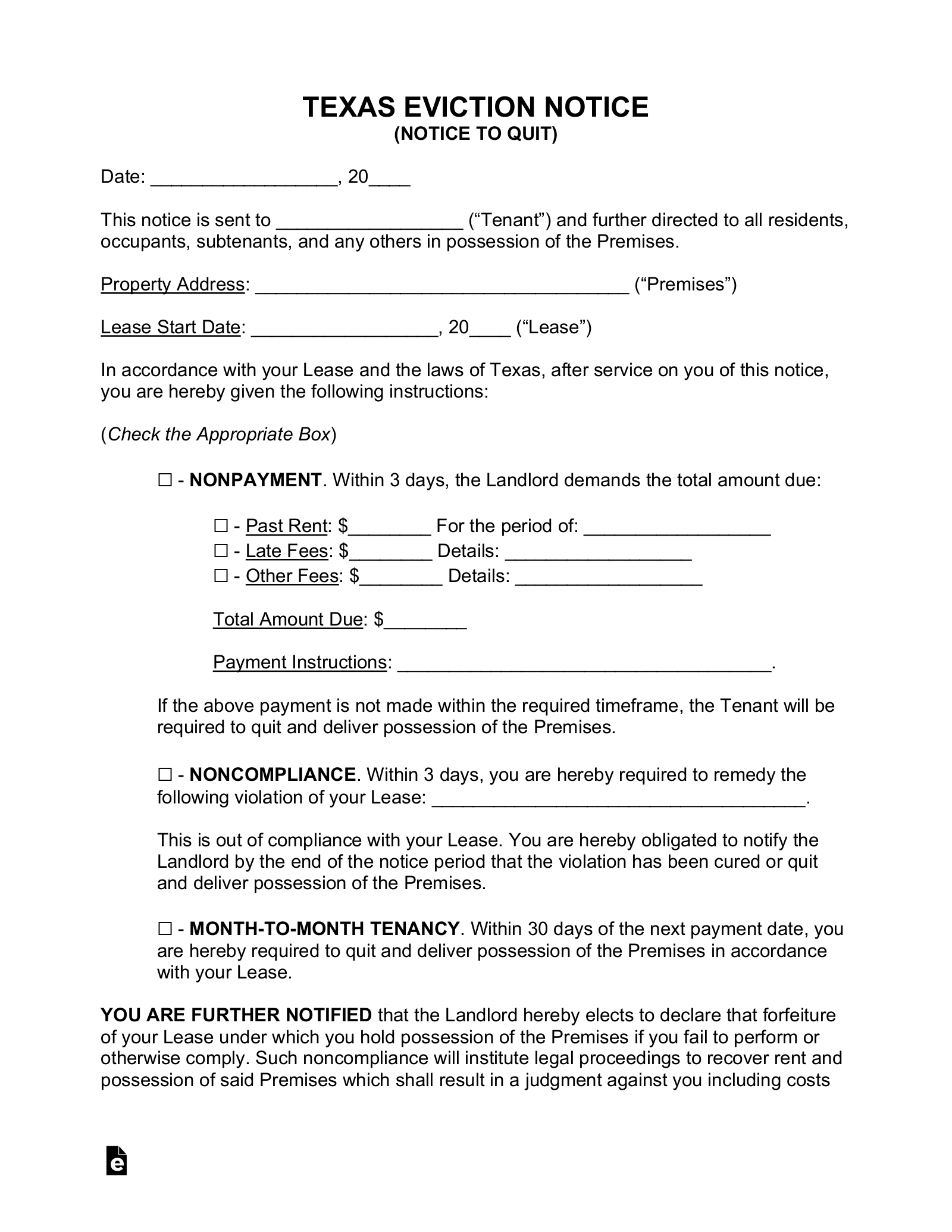 Free Texas Eviction Notice Forms (3) - Pdf | Word – Eforms with Eviction Notice Sample Template