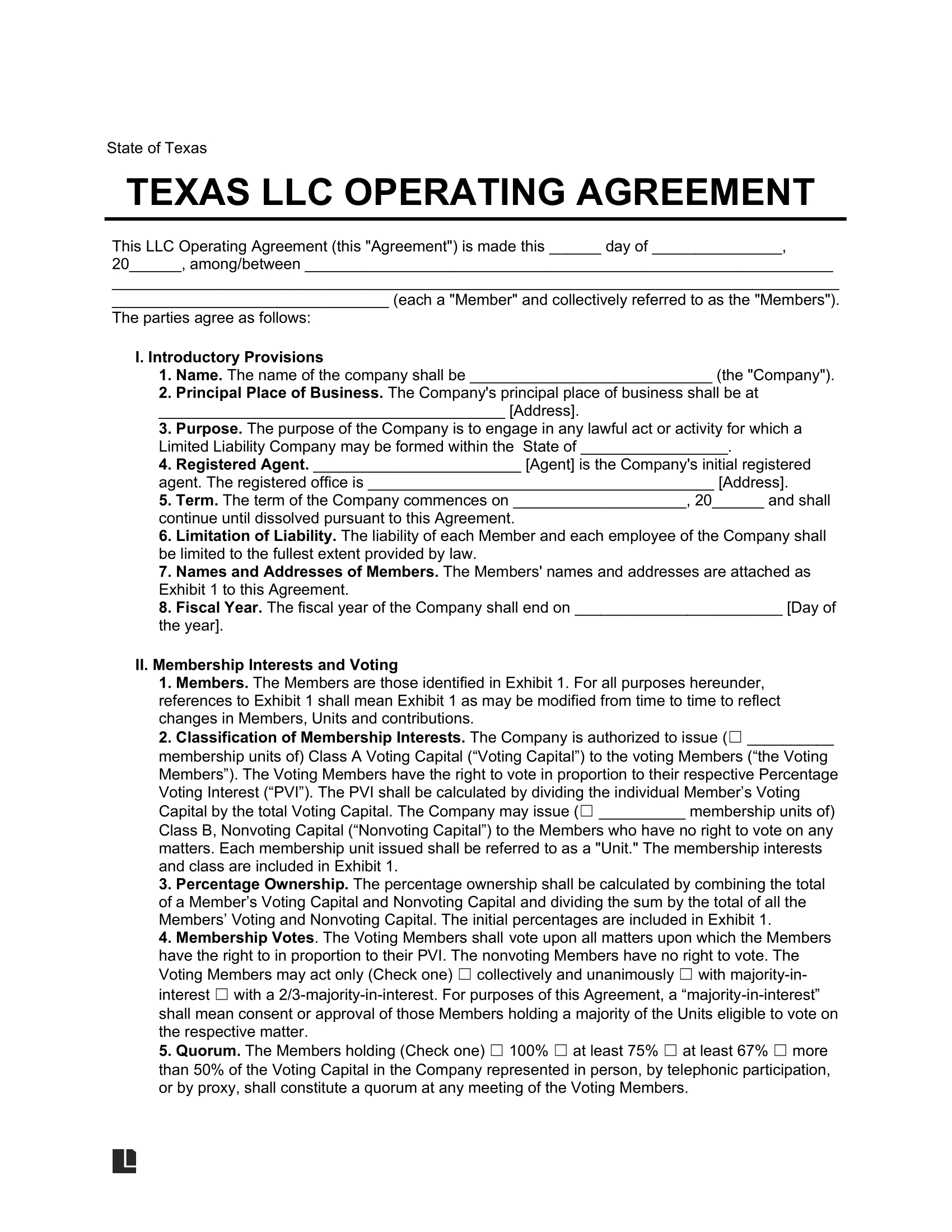 Free Texas Llc Operating Agreement Template | Pdf &amp;amp; Word in Llc Operating Agreement Sample Template