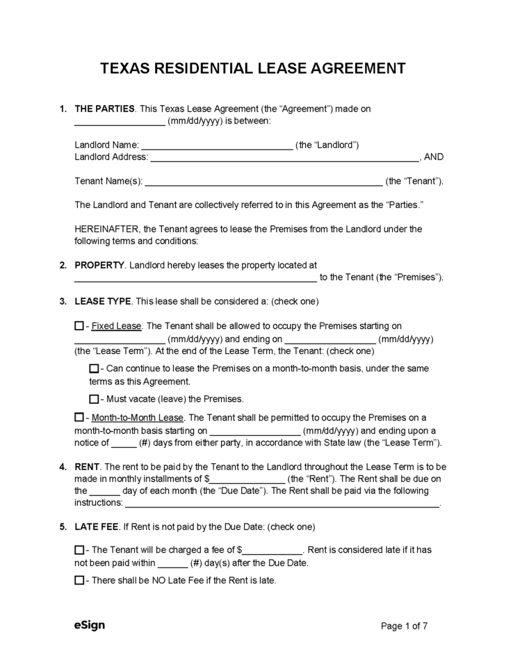 Free Lease Agreement Sample Templates