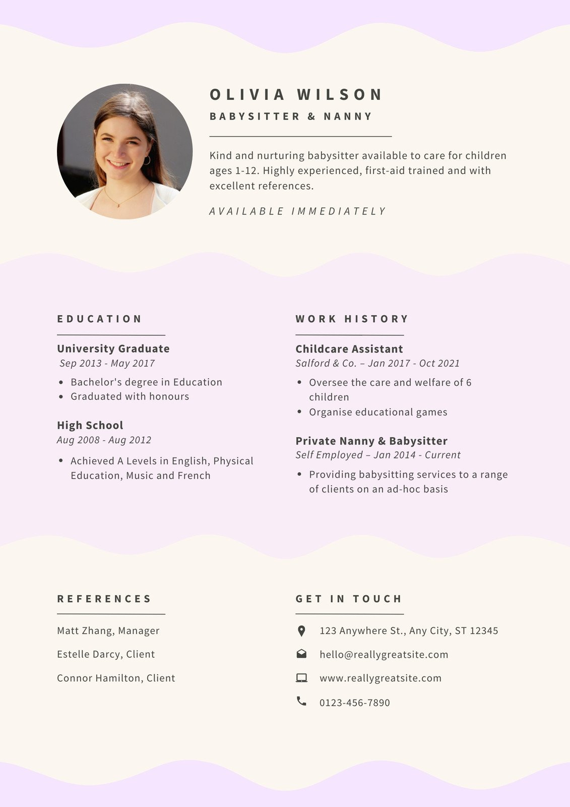 Free To Edit And Print Babysitter Resume Templates | Canva with regard to Nanny Resume Sample Templates