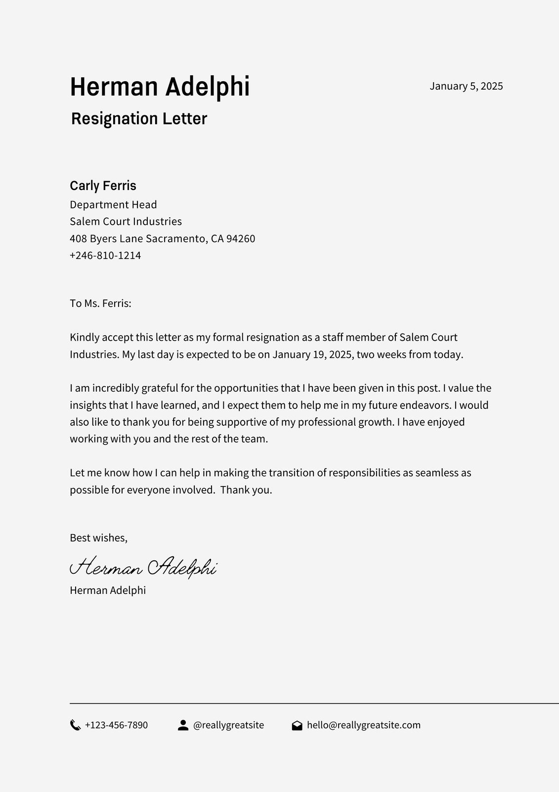 Free Resignation Letter Sample Templates Template Samples