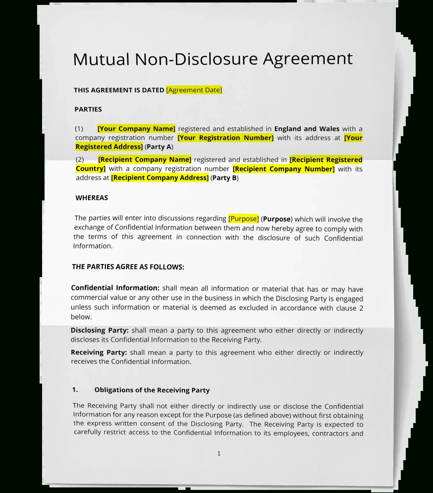 Free Uk Non-Disclosure Agreement (Nda) Template Download - Doc2 for Nda Sample Template