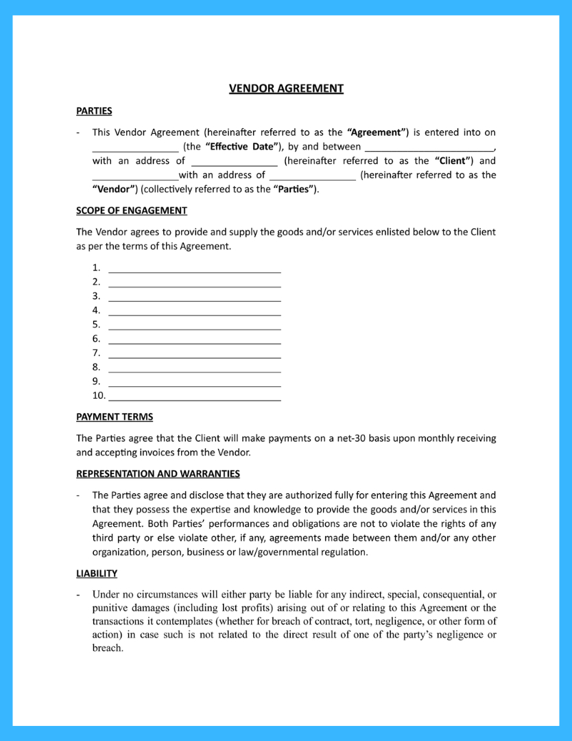 Free Vendor Contract Template To Win More Clients in Vendor Agreement Sample Template