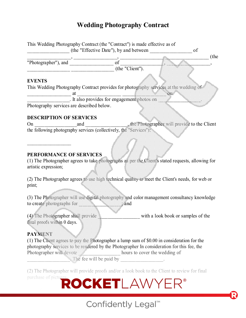 Free Wedding Photography Contract Template - Rocket Lawyer pertaining to Wedding Photography Contract Template Sample