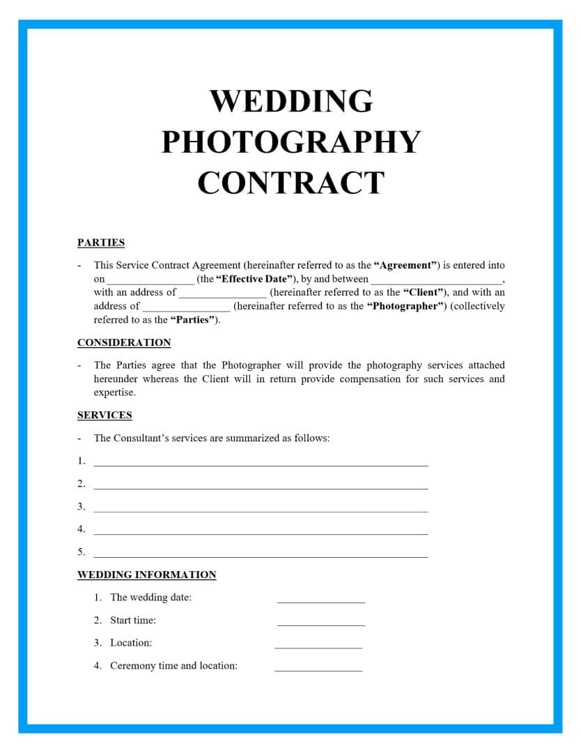 Free Wedding Photography Contract Templates inside Wedding Contract Sample Template