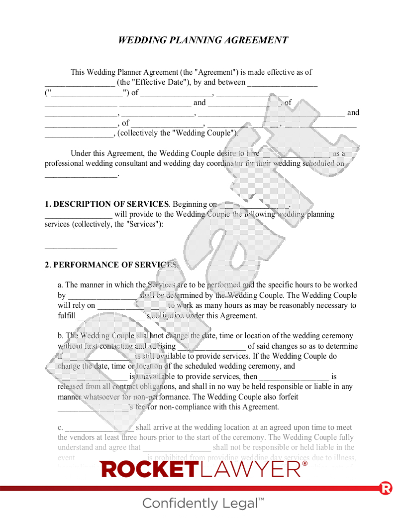 Free Wedding Planner Agreement Template - Rocket Lawyer for Wedding Contract Sample Template