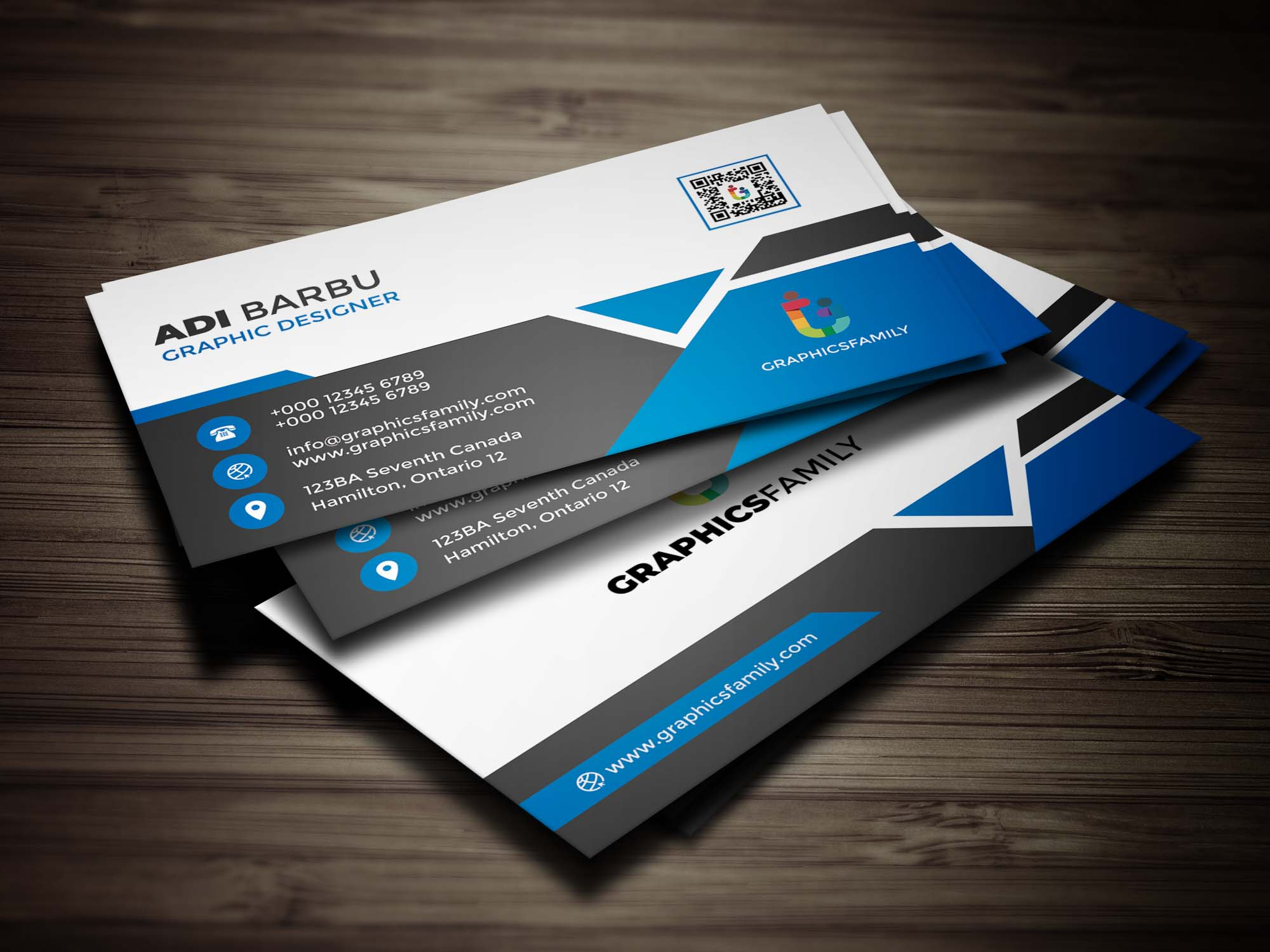 Free White, Gray And Blue Business Card Design Template with Business Card Sample Template