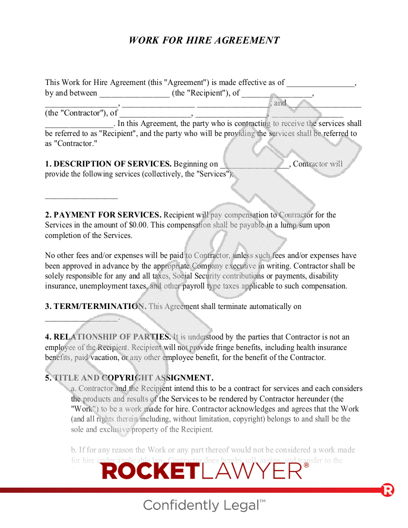 Free Work For Hire Agreement: Make &amp;amp; Sign - Rocket Lawyer in Work for Hire Agreement Sample Template