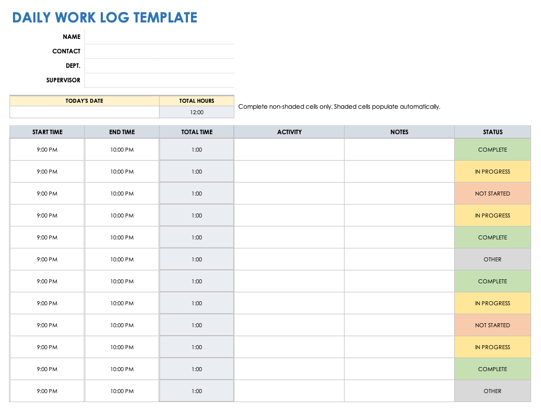 Free Work Log Templates With How-To &amp;amp; Examples | Smartsheet intended for Sample Activity Log Template