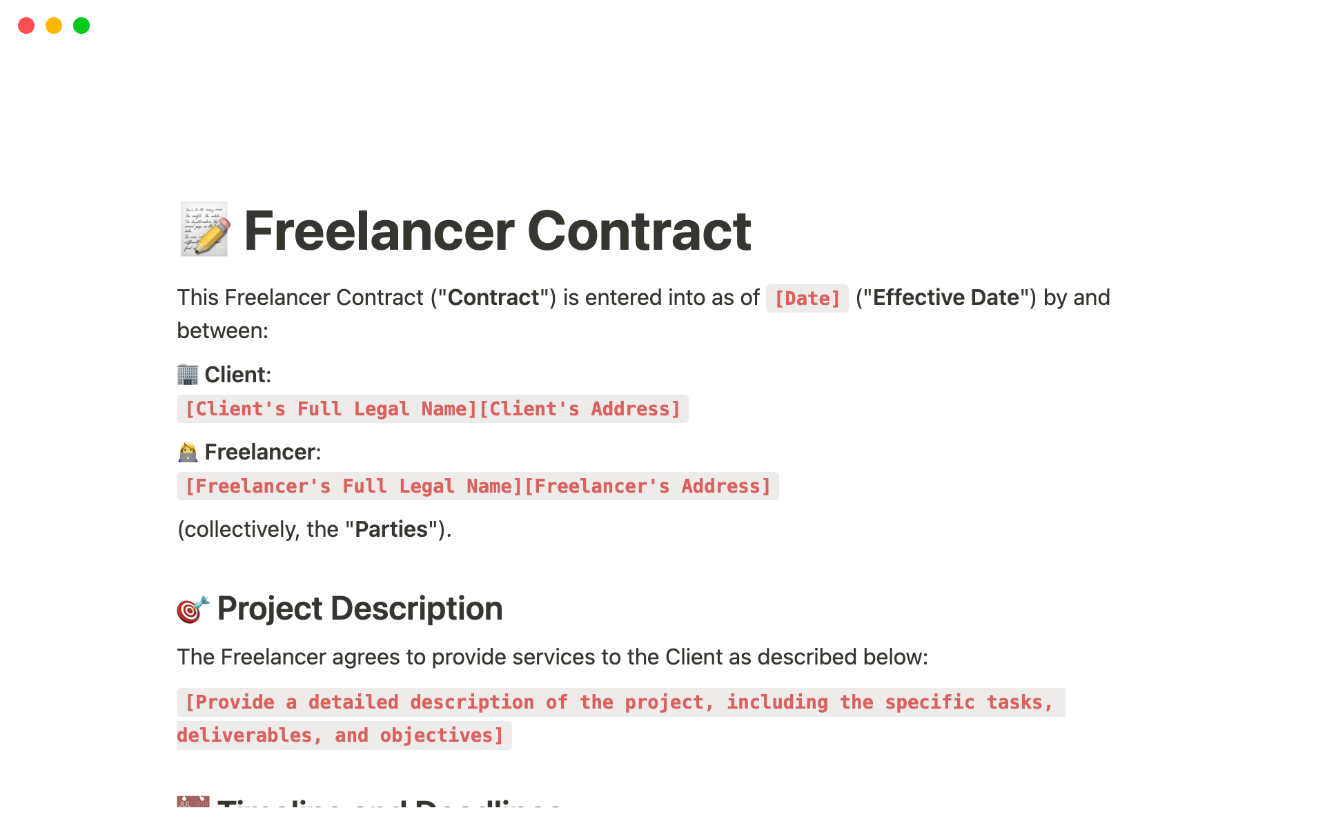 Freelancer Contractlegal Stuff | Notion Template within Freelance Contract Sample Template