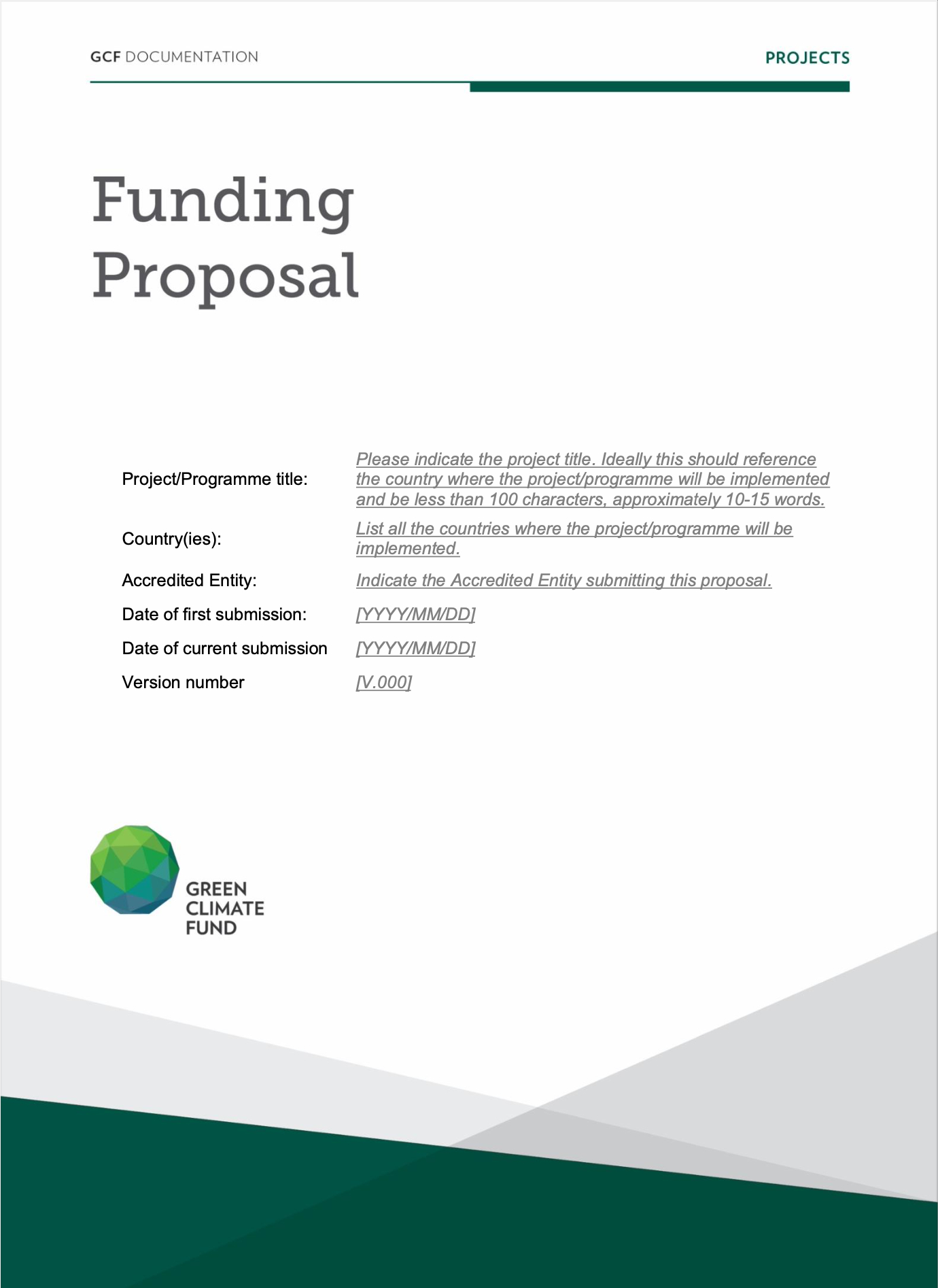 Funding Proposal Template | Green Climate Fund for Investment Proposal Template Sample