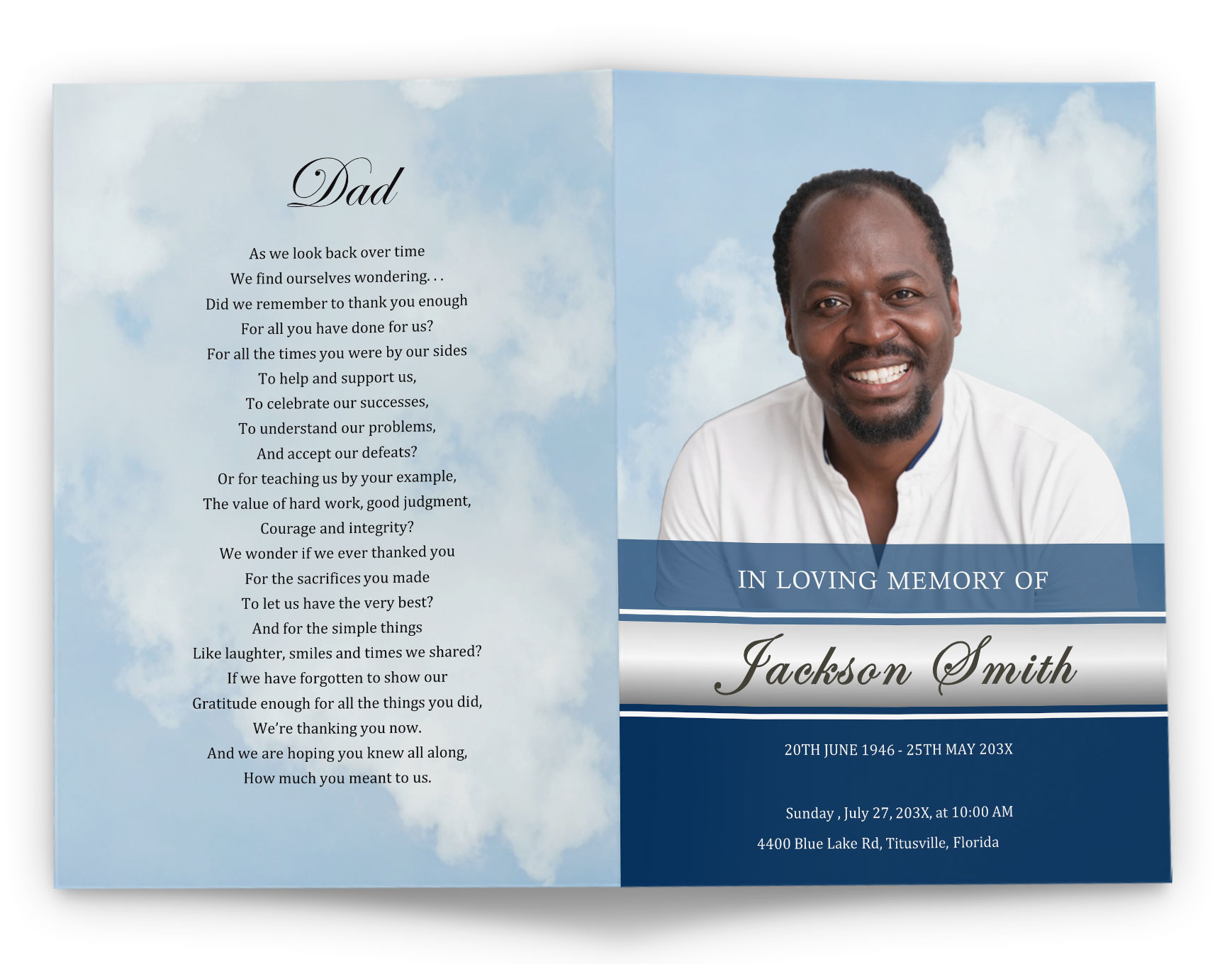 Funeral Program Template For Father, Grandfather, Or Husband regarding Free Sample Funeral Program Template