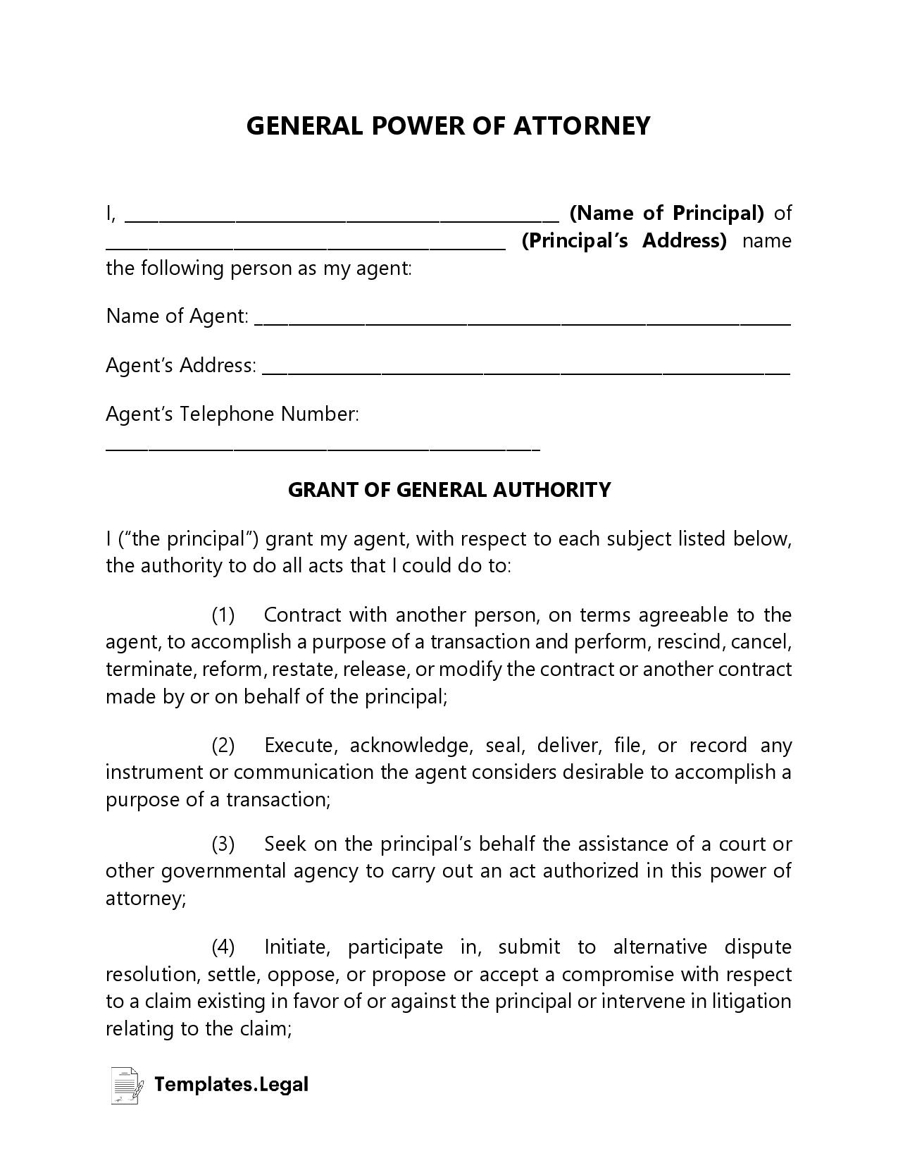 General Power Of Attorney Templates [Free] In Word, Pdf, Odt for Free Sample Power of Attorney Template
