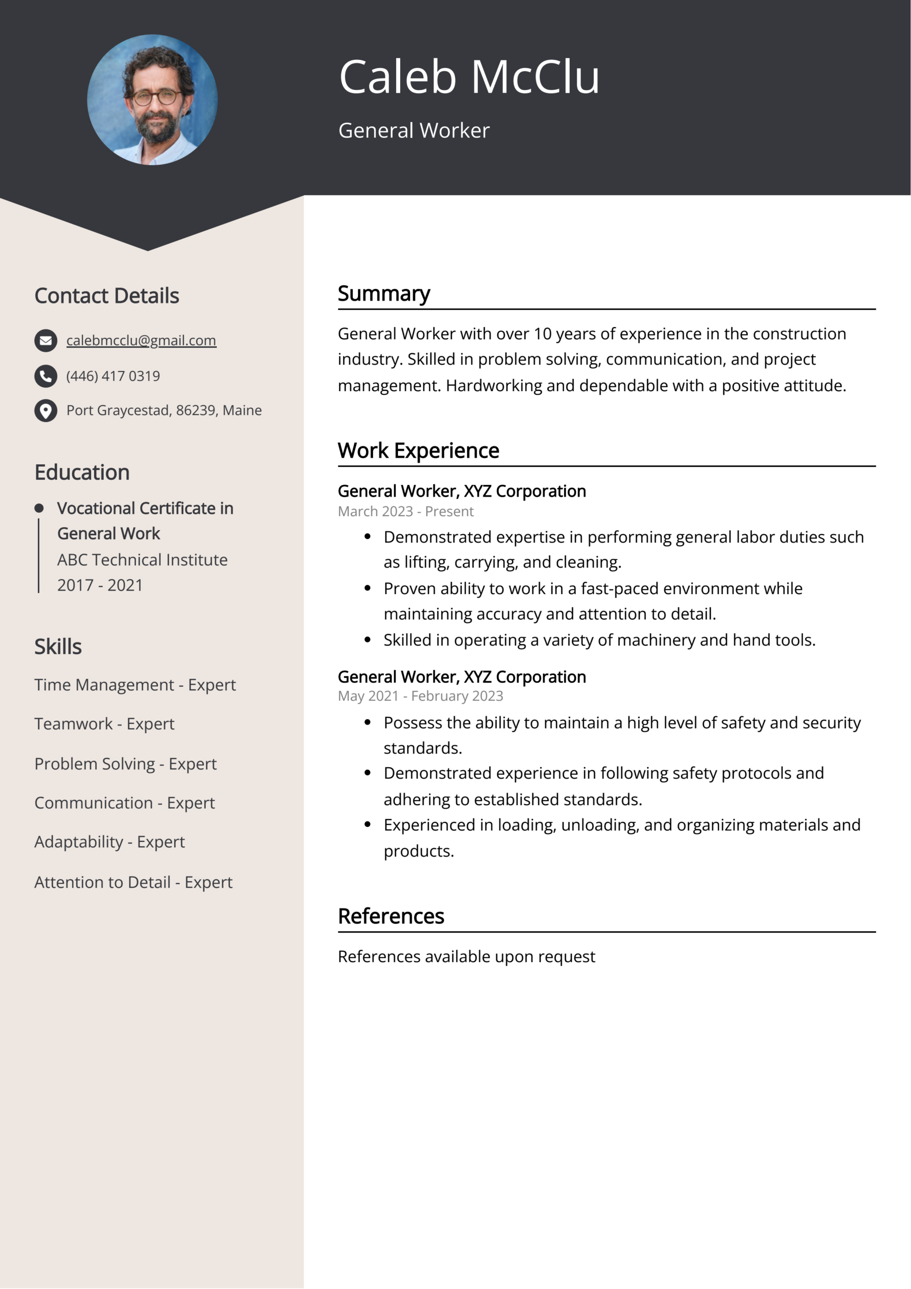 General Worker Resume: Sample &amp;amp; Guide (Entry Level &amp;amp; Senior Jobs) throughout General Resume Sample Templates