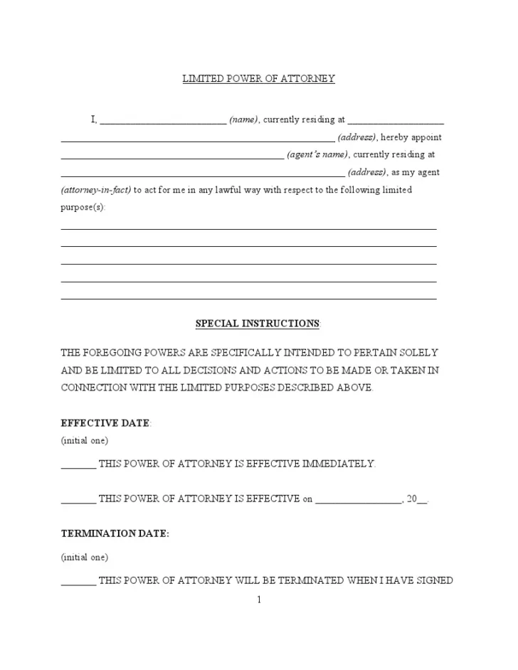 Special Power of Attorney Sample Template