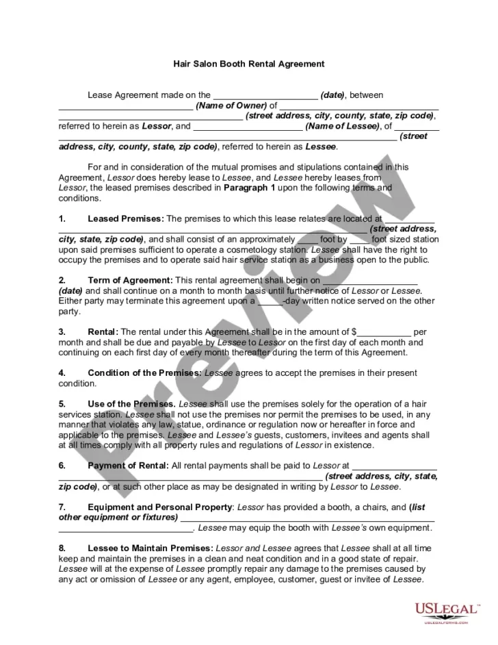 Salon Booth Rental Agreement Sample Template