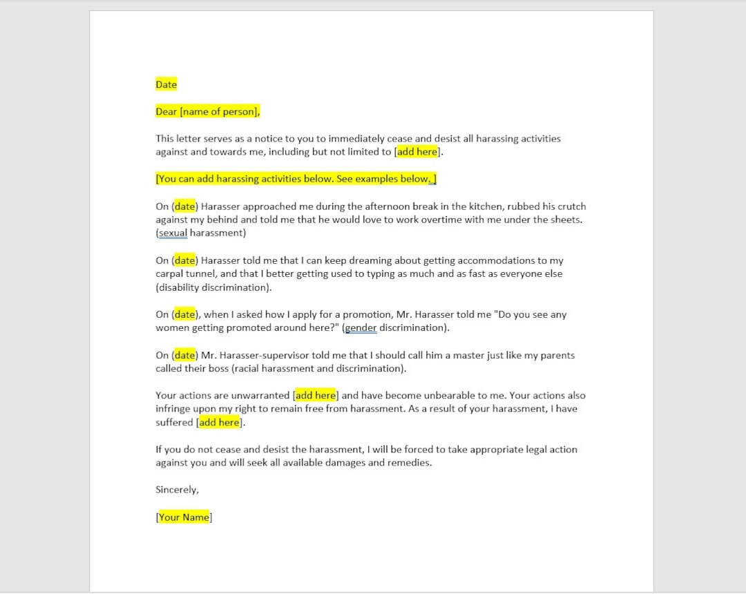 Harassment Cease And Desist, Harassment Cease And Desist Letter throughout Cease and Desist Letter Template Sample for Harassment