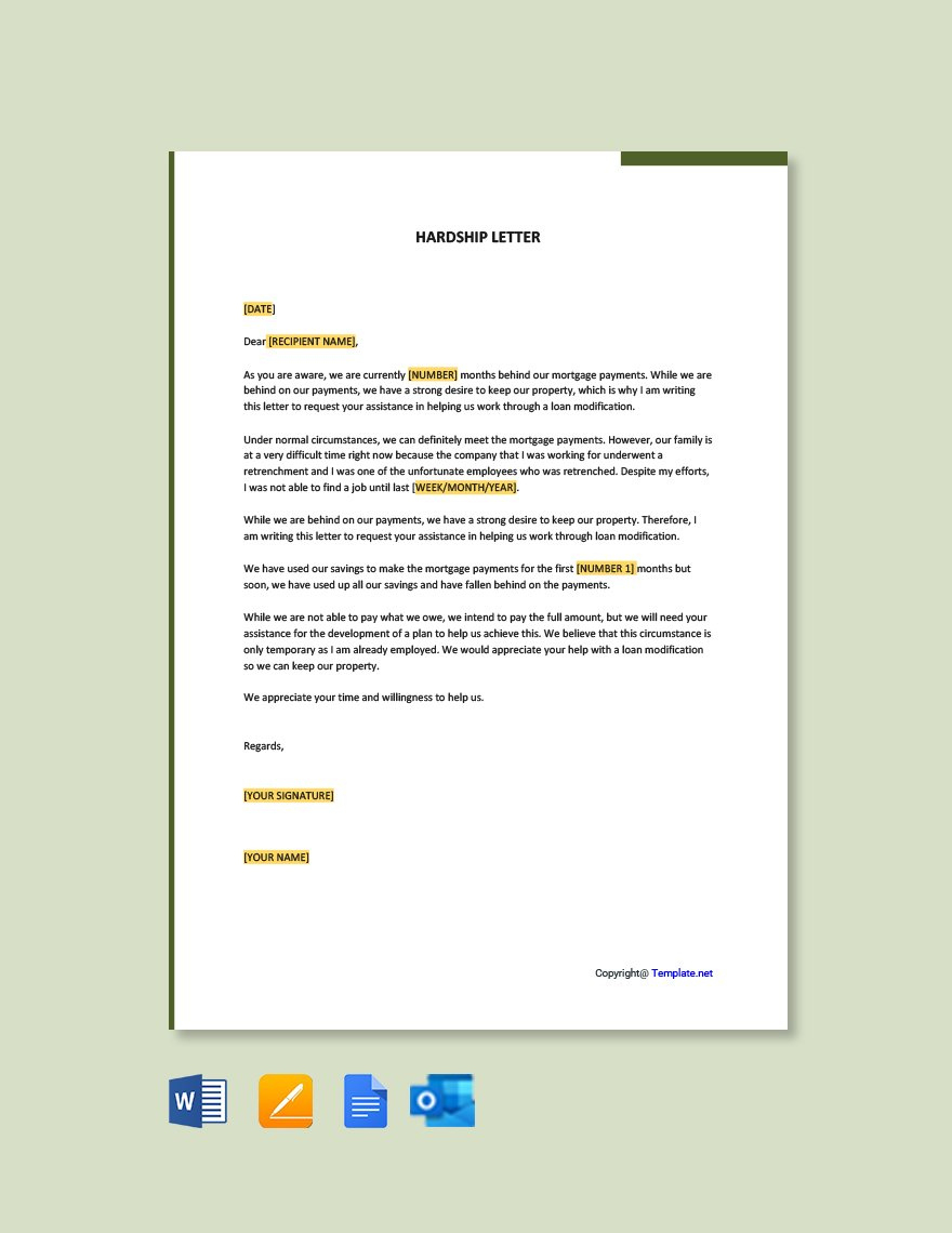 Hardship Letter In Google Docs, Pages, Word, Outlook, Pdf for Hardship Letter Template Sample