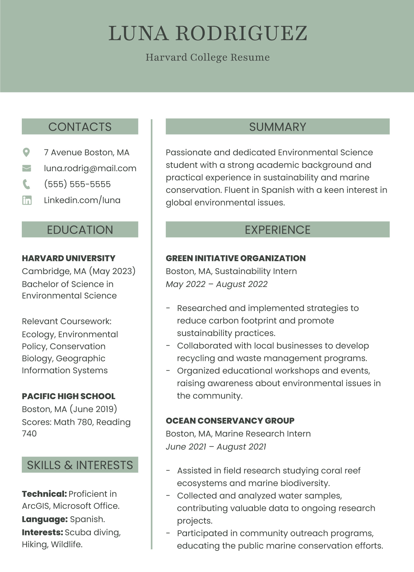 Harvard College Resume Free Google Docs Template - Gdoc.io inside Harvard Resume Sample Template