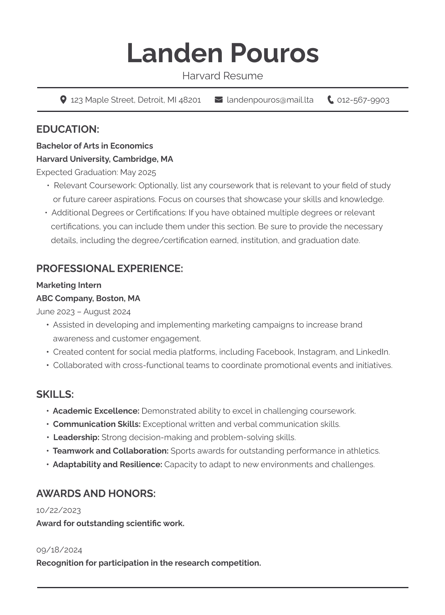 Harvard Resume Free Google Docs Template - Gdoc.io with regard to Harvard Resume Sample Template