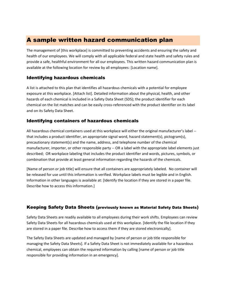 Hazard Communication Policy Template within Hazard Communication Program Sample Template